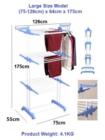 3 Tier Foldable Clothes Drying Rack - Large (75-126x64x175) 0029