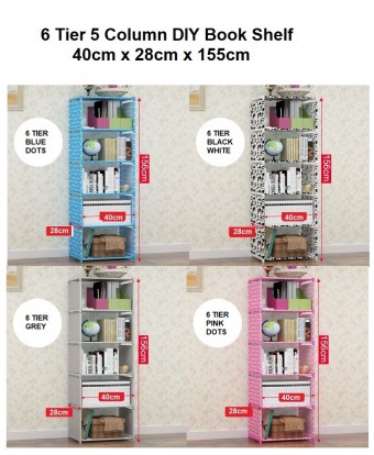 6 Tier 5 Column DIY Book Shelf (40x28x155cm) 0051