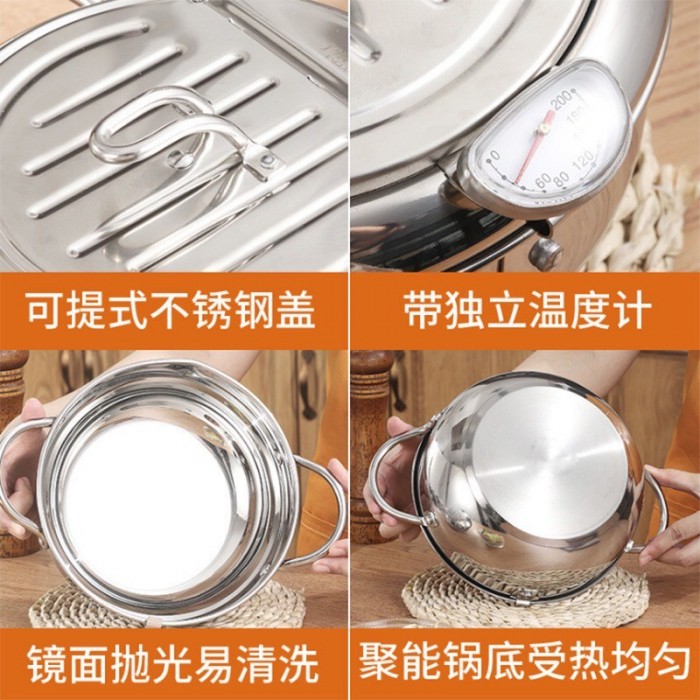 3.4L Large Tempura Deep Fryer Pot Japanese Stainless Steel Frying Pot with Thermometer  1215