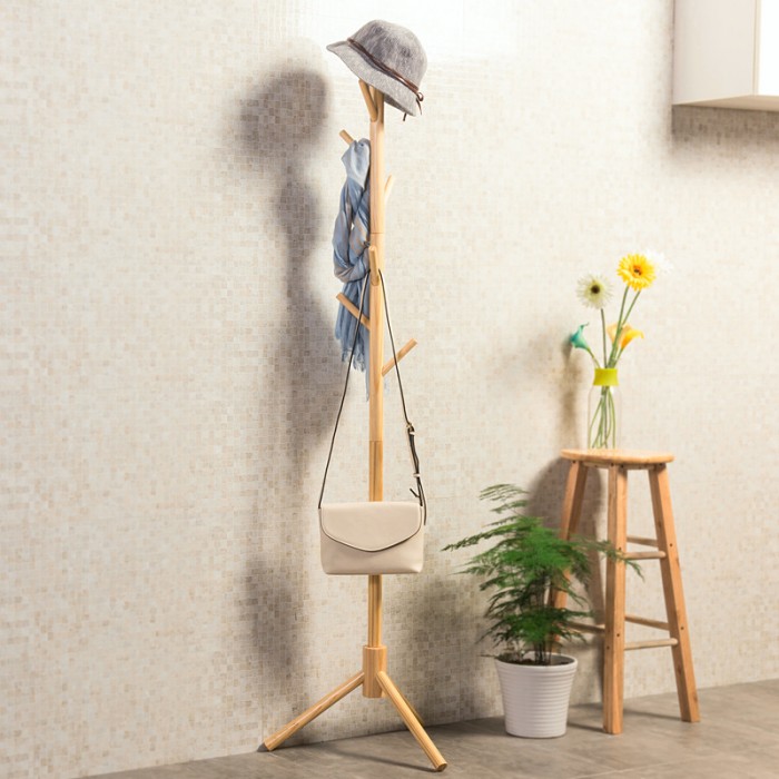 Wooden 8 Hooks Clothes Hanging Pole Bag, Coat, Hat, Towel 0172 Hanging Stand Penyangkut Baju R