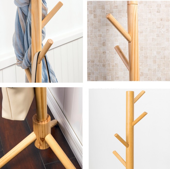 Wooden 8 Hooks Clothes Hanging Pole Bag, Coat, Hat, Towel 0172 Hanging Stand Penyangkut Baju R