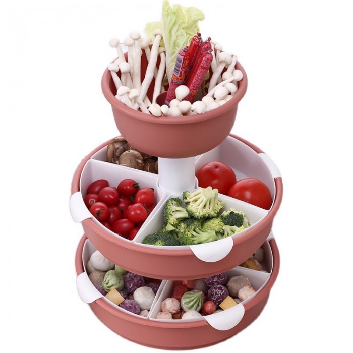 3 Layer Rotatable Steamboat Bowl Drainer Container 0233