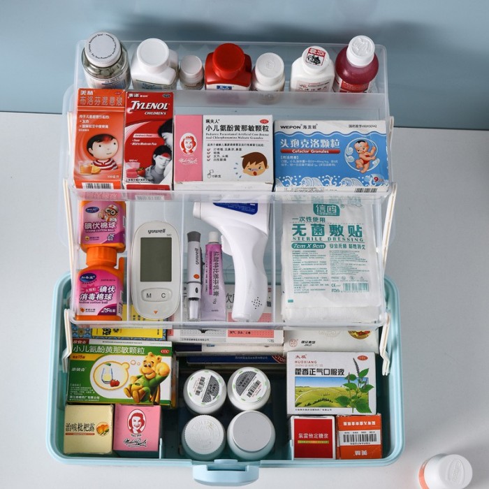 3 Tier First Aid Transparent Plastic Medical Portable Household Multi Purpose Storage Box 0252