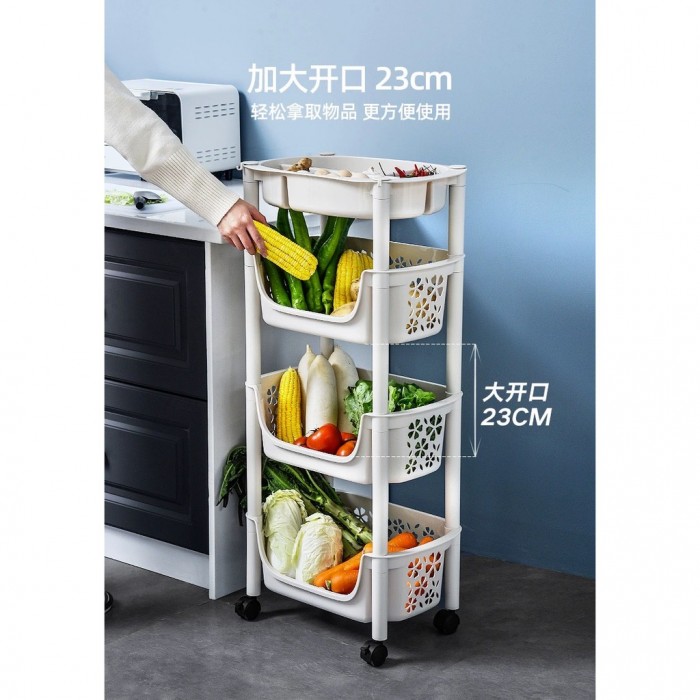 3 / 4 Tier Vegetables Basket Storage Trolley Rack with Tray and Wheels  0076 / 0077 / 0204