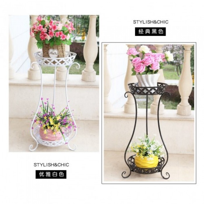 2 Tier Flower Rack Stand Pot Plant Garden Vase Style 0042