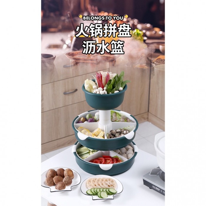 3 Layer Rotatable Steamboat Bowl Drainer Container 0233