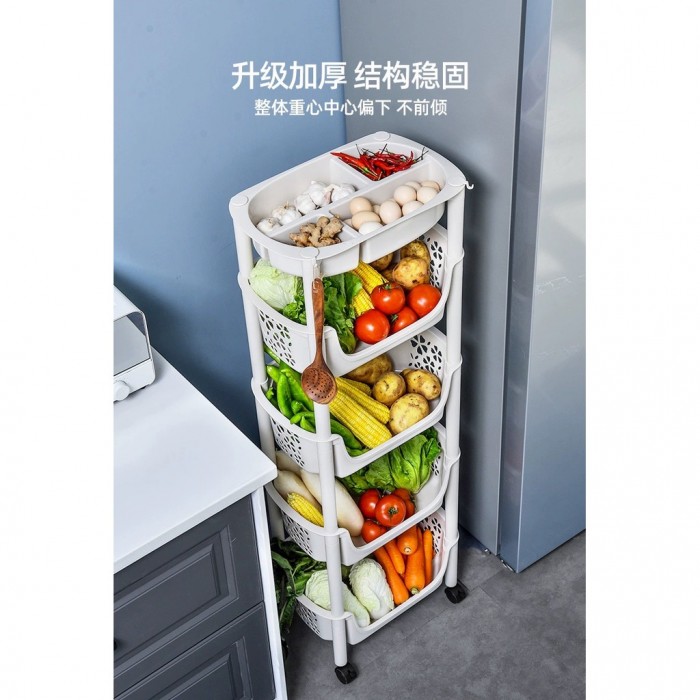 3 / 4 Tier Vegetables Basket Storage Trolley Rack with Tray and Wheels  0076 / 0077 / 0204