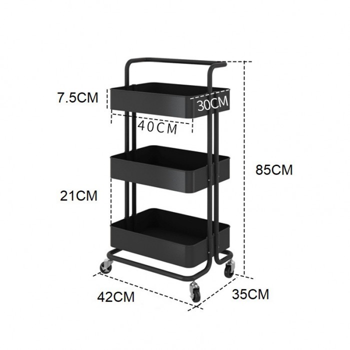 3 Tier Trolley Storage Rack Multi Function Kitchen Office with Wheels 0165