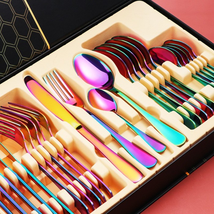 24Pcs Cutlery Stainless Steel Gold Gift Box Set Fork Knife Spoon Tea Spoon 0503/0504 Cutlery S