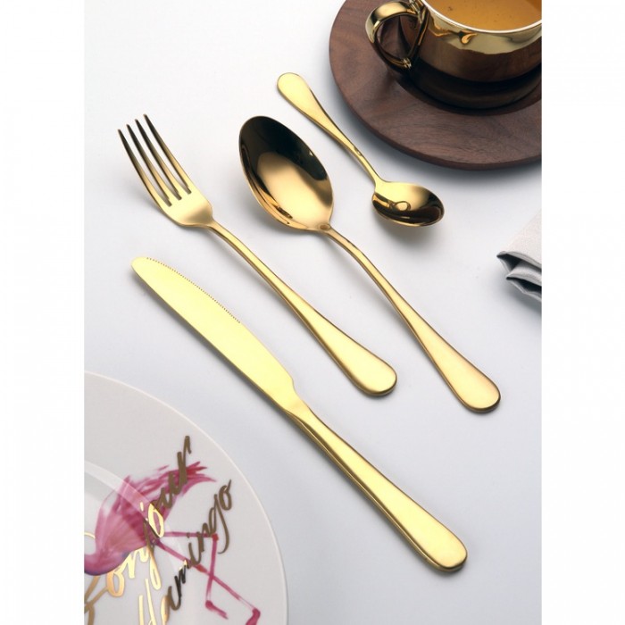 24Pcs Cutlery Stainless Steel Gold Wooden Box Set Fork Knife Spoon Tea Spoon 0505 Cutlery Set