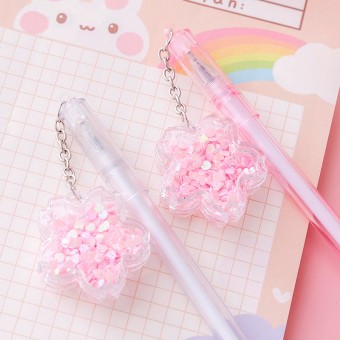 Creative Quicksand Sequin Cherry Pendant Flower Pen Kid Children Student Office 4086
