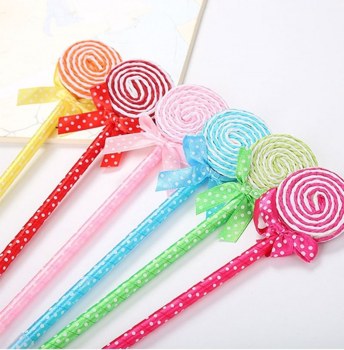 12 Pcs Cute Candy Lollipop Ball Pen Kid Children Student Office 4088