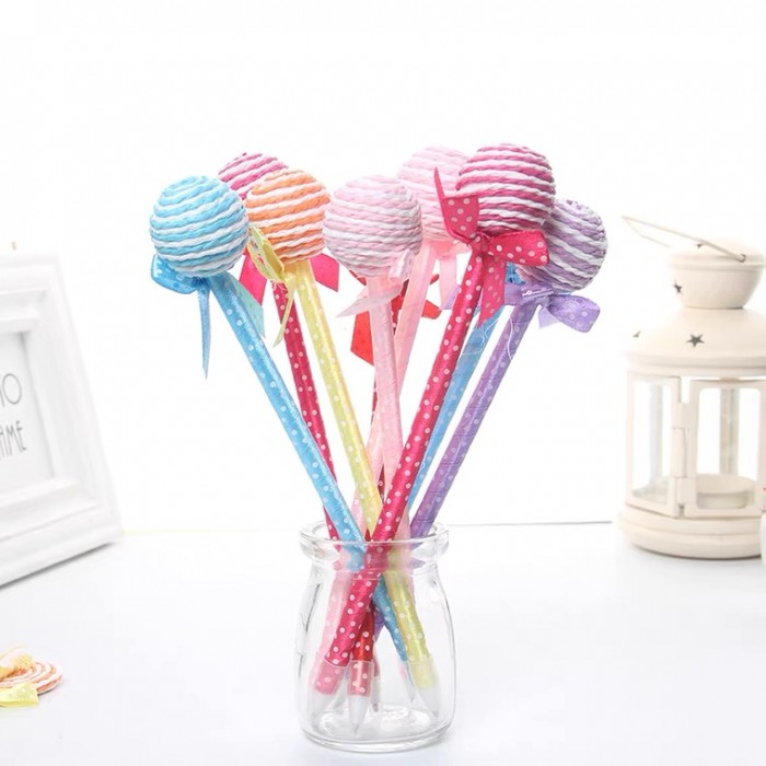 12 Pcs Cute Candy Lollipop Ball Pen Kid Children Student Office 4088