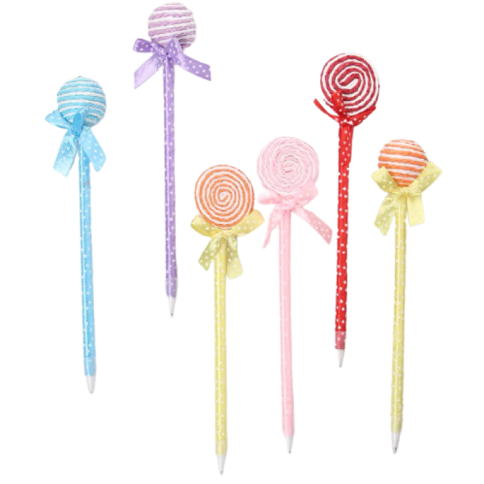 12 Pcs Cute Candy Lollipop Ball Pen Kid Children Student Office 4088