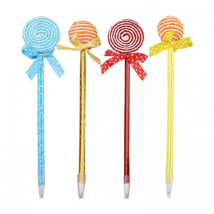 12 Pcs Cute Candy Lollipop Ball Pen Kid Children Student Office 4088