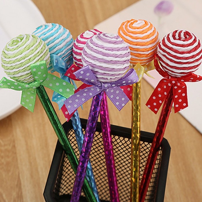 12 Pcs Cute Candy Lollipop Ball Pen Kid Children Student Office 4088