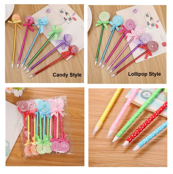 12 Pcs Cute Candy Lollipop Ball Pen Kid Children Student Office 4088