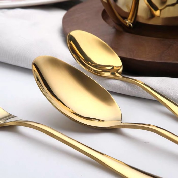 24Pcs Cutlery Stainless Steel Gold Wooden Box Set Fork Knife Spoon Tea Spoon 0505 Cutlery Set