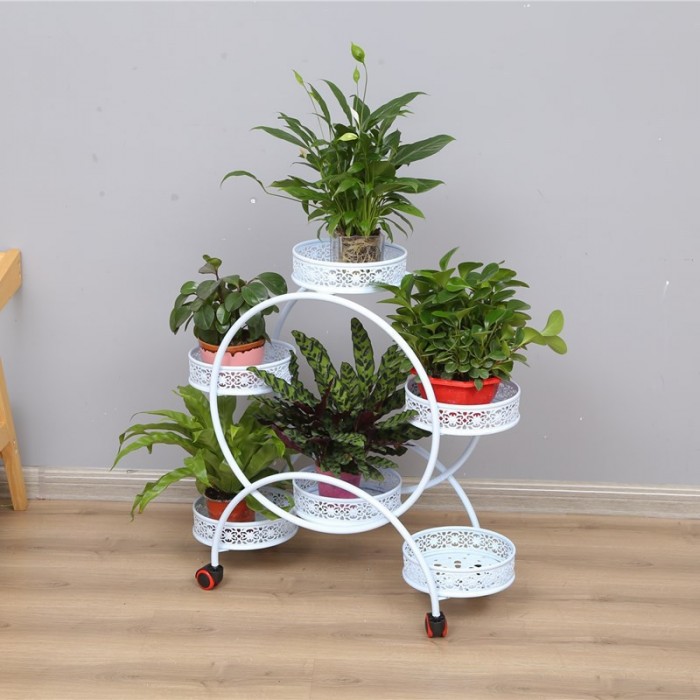 6 Pots Flower Rack With Wheels Plant Pot Garden Decoration Balcony Rak Bunga 0190 Flower Rack