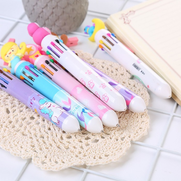 10 Color Cute Carton Kid Children Press Ink Ballpoint Pen Multicolor 4084