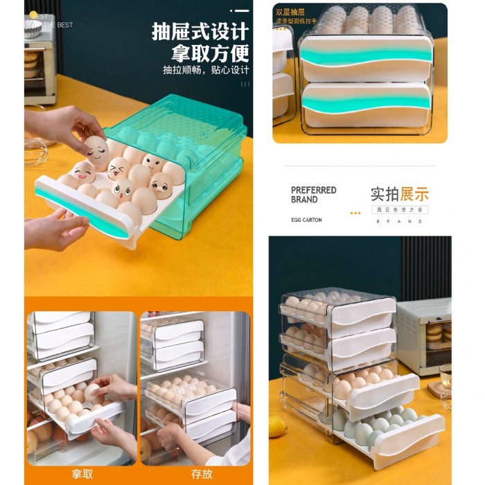 40 Grid Egg Storage Box Double Layer Drawer Type 0261 Egg Storage Box Egg Storage Bekas Telur