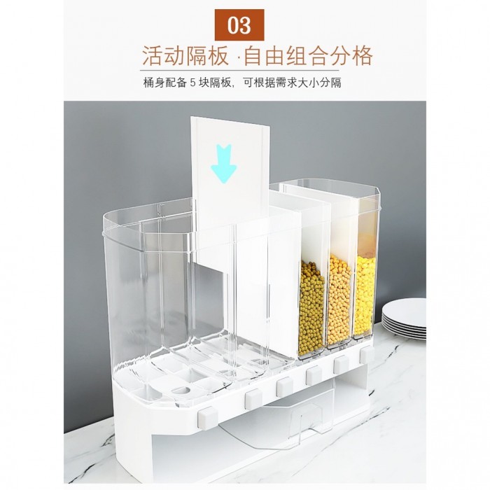 Rice  Grain Dispenser 6 Adjustable Divider Moiture Insect Proof 0230