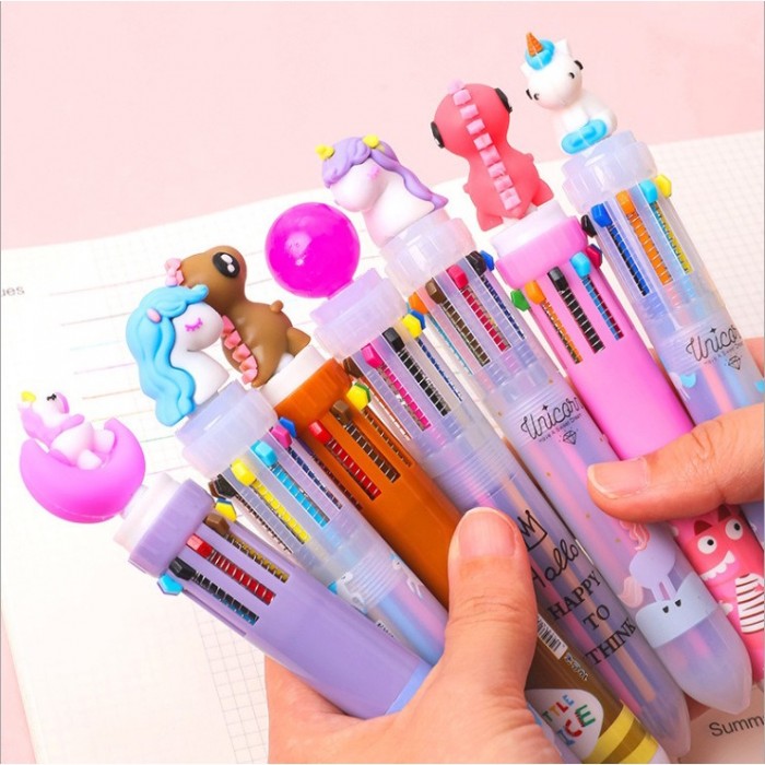 10 Color Unicorn Dinosaur Cute Carton Kid Children Press Ink Ballpoint Pen Multicolor 4083