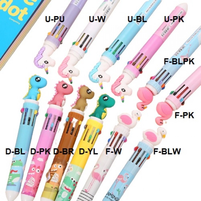 10 Color Unicorn Dinosaur Cute Carton Kid Children Press Ink Ballpoint Pen Multicolor 4083