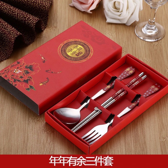 CNY 3 Pcs Set Chopstick Spoon Fork Door Gift Wedding Events 4056 Door Gift Set Door Gift S