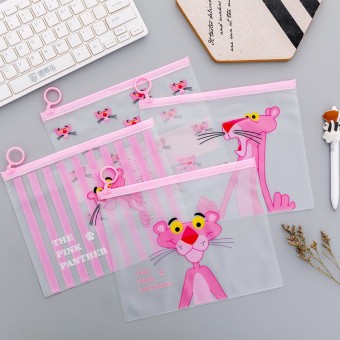 Pink Panther Pencil Case Stationery Drawing Pen Travel Makeup Cosmetic Bag Zip Lock Storage Ba