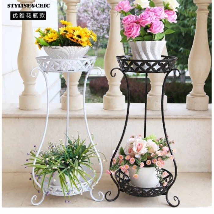 2 Tier Flower Rack Stand Pot Plant Garden Vase Style 0042