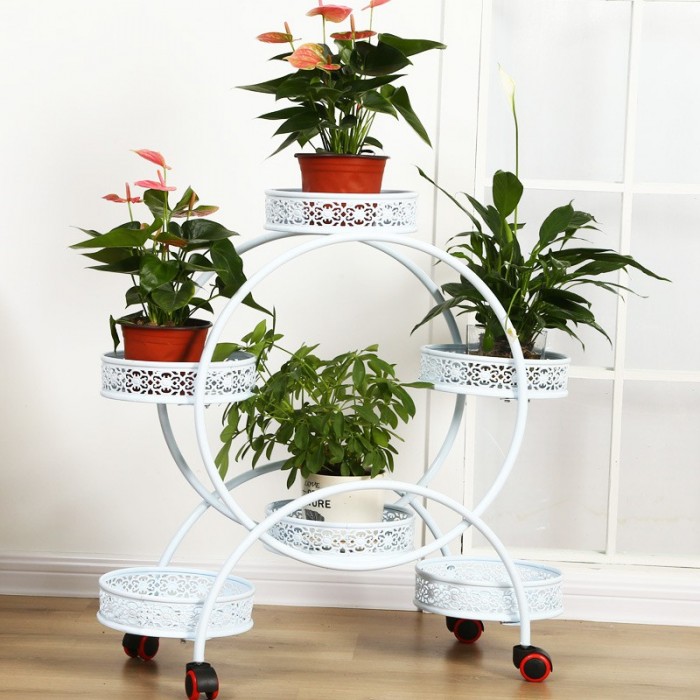 6 Pots Flower Rack With Wheels Plant Pot Garden Decoration Balcony Rak Bunga 0190 Flower Rack