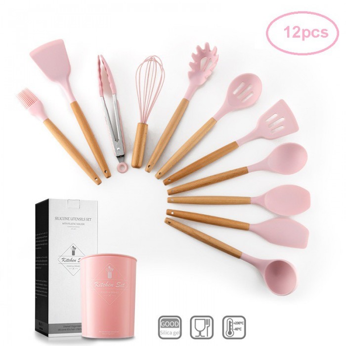 [ Original Kitchen Set ] 12PCS Silicone Utensil with Wood Handle & Holder 1115