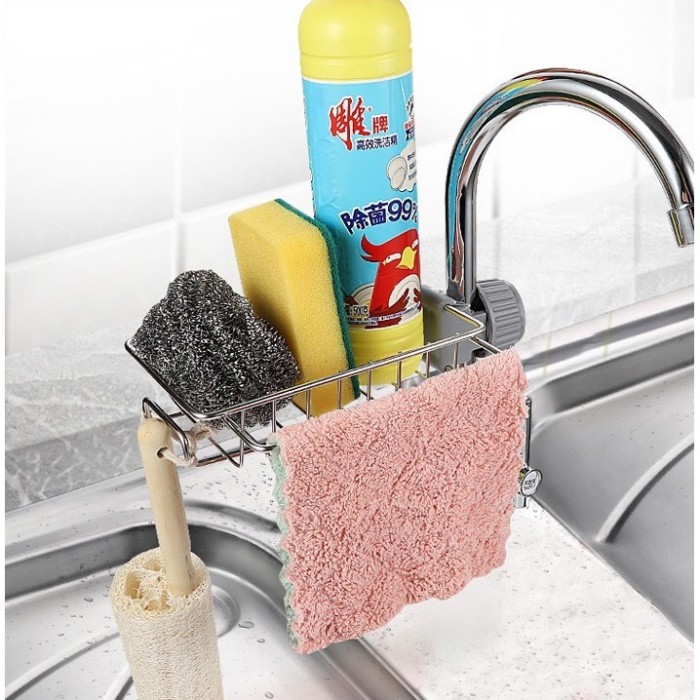 Sink Water Tap Sponge Storage with Towel Rack  1159