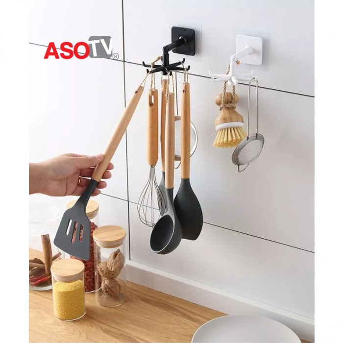 ASOTV® Rotatable Utensils Wall Hook Kitchen Organizer No Drill 1378