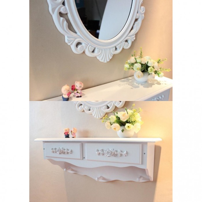 Wall Mounted Dressing Table with Mirror and Double Drawer 0120