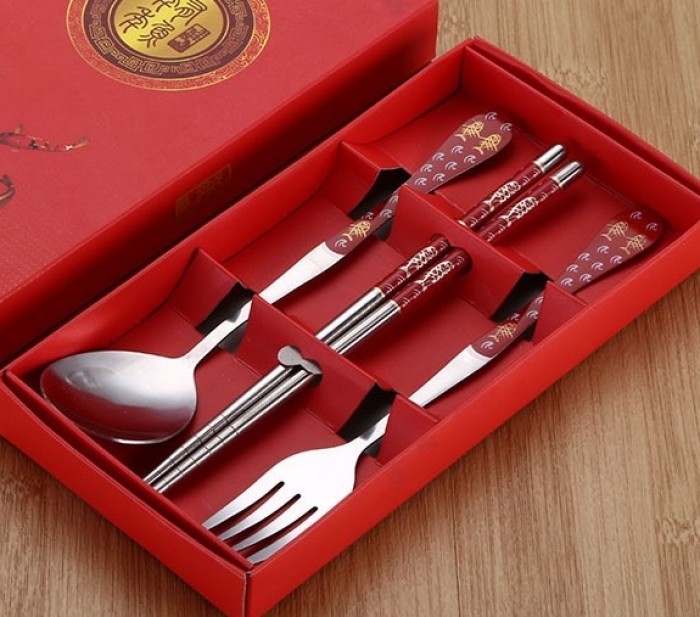 CNY 3 Pcs Set Chopstick Spoon Fork Door Gift Wedding Events 4056 Door Gift Set Door Gift S
