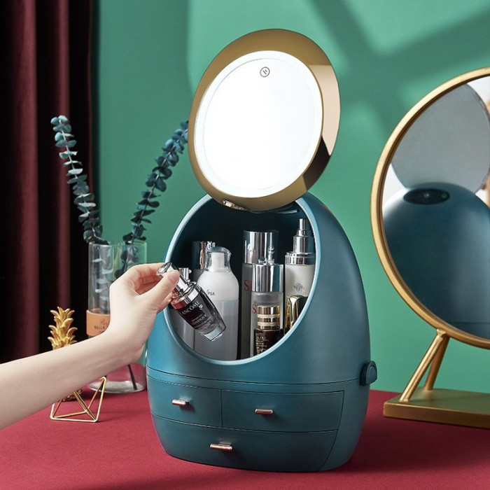LED Makeup Mirror & Cosmetic Storage Box USB Rechargeable 0255 LED Light Mirror Rechargeable L