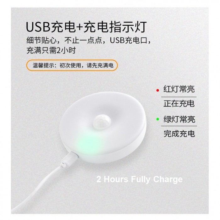 USB Rechargeable Motion Sensor LED Double Light (Round) 1212