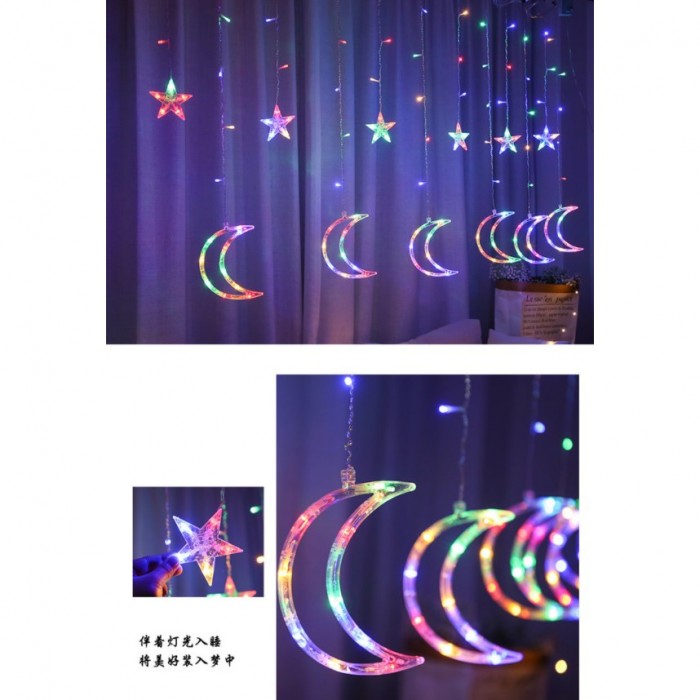 2.5M 6 Large Moon 6 Small Star LED Deco Light Wedding Raya X’mas 1175
