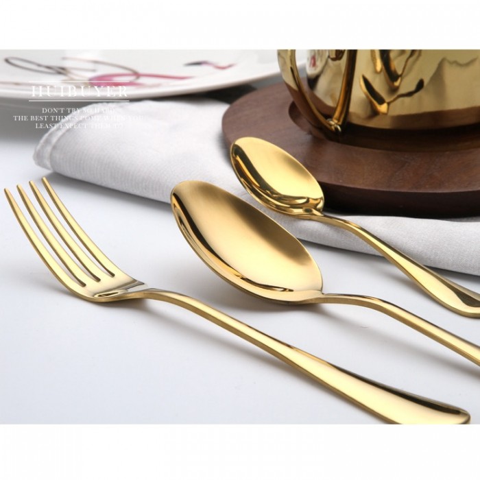 24Pcs Cutlery Stainless Steel Gold Wooden Box Set Fork Knife Spoon Tea Spoon 0505 Cutlery Set