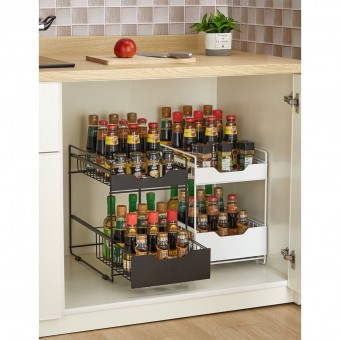 2 Tier Sliding Drawer Pull Out Organizer Countertop Cabinet Basket  0163