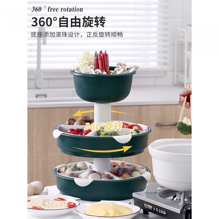 3 Layer Rotatable Steamboat Bowl Drainer Container 0233