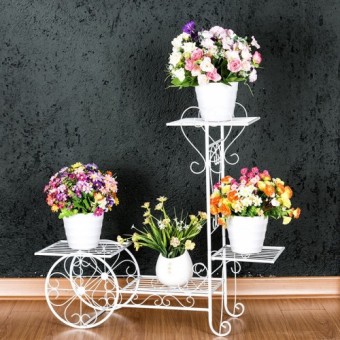 4 Tier Flower Rack Stand Pot Plant Garden Trolley Style 0045