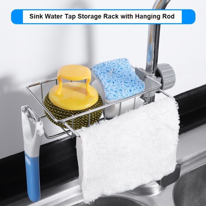 Sink Water Tap Sponge Storage with Towel Rack  1159
