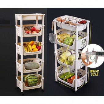 3 / 4 Tier Vegetables Basket Storage Trolley Rack with Tray and Wheels  0076 / 0077 / 0204