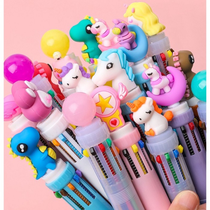 10 Color Unicorn Dinosaur Cute Carton Kid Children Press Ink Ballpoint Pen Multicolor 4083