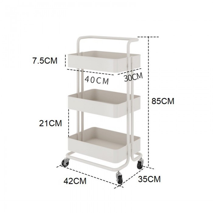 3 Tier Trolley Storage Rack Multi Function Kitchen Office with Wheels 0165