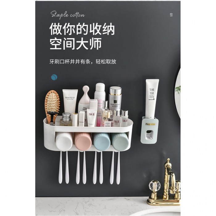 Auto Squeezer Tooth Paste Dispenser & Toothbrush Holder Washroom Wall Rack Shelf 1257 Wall Mou